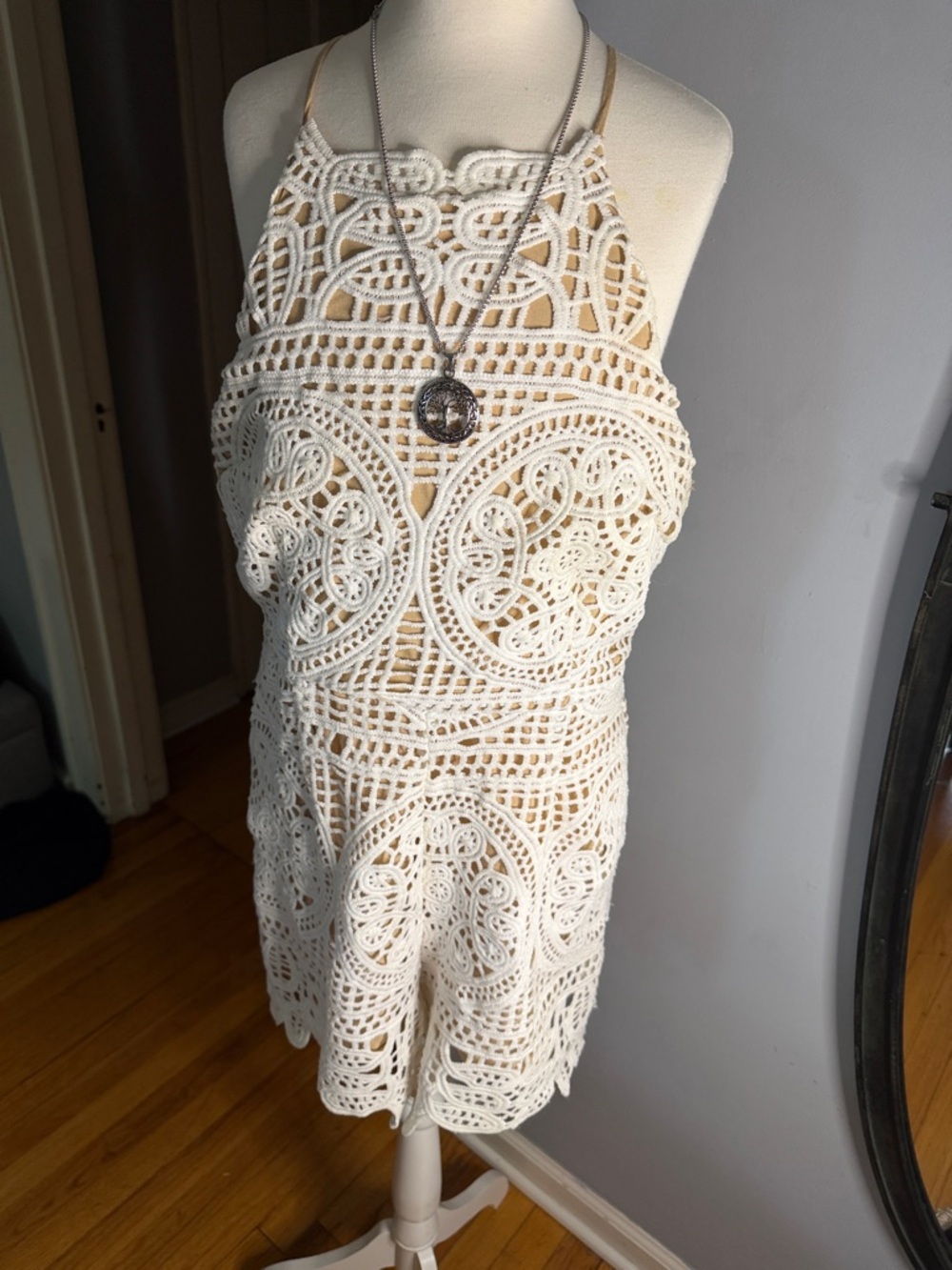 DO+BE Cream Crochet Halter Romper
